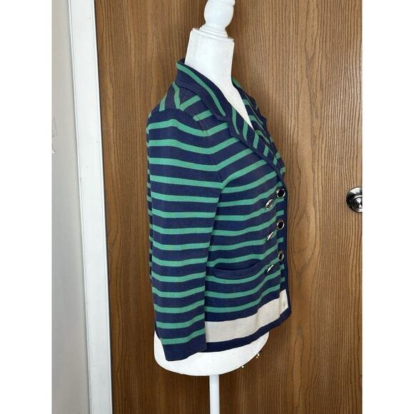 Banana Republic Navy Blue Green Striped Sweater Cardigan Jacket Blazer m w8 - Picture 4 of 7
